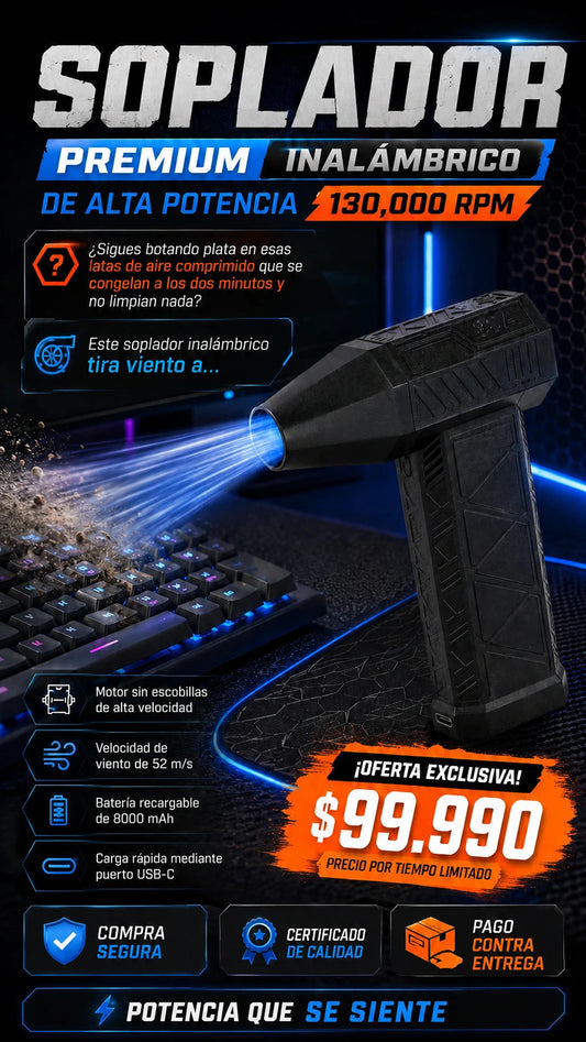 Soplador Premium Inalámbrico de Alta Potencia 130,000 RPM